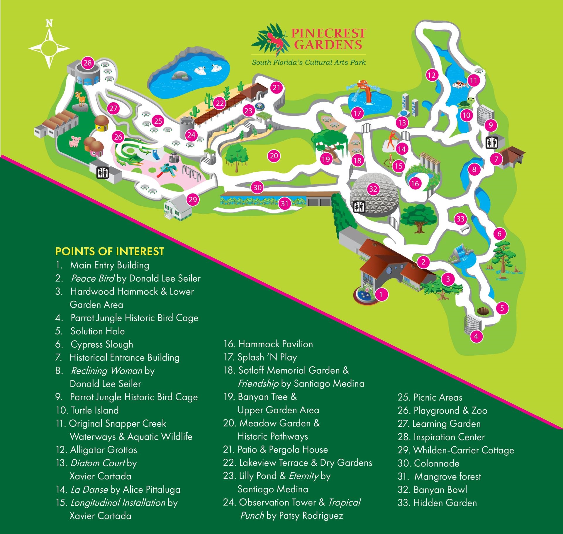 Pinecrest Gardens points of interest map